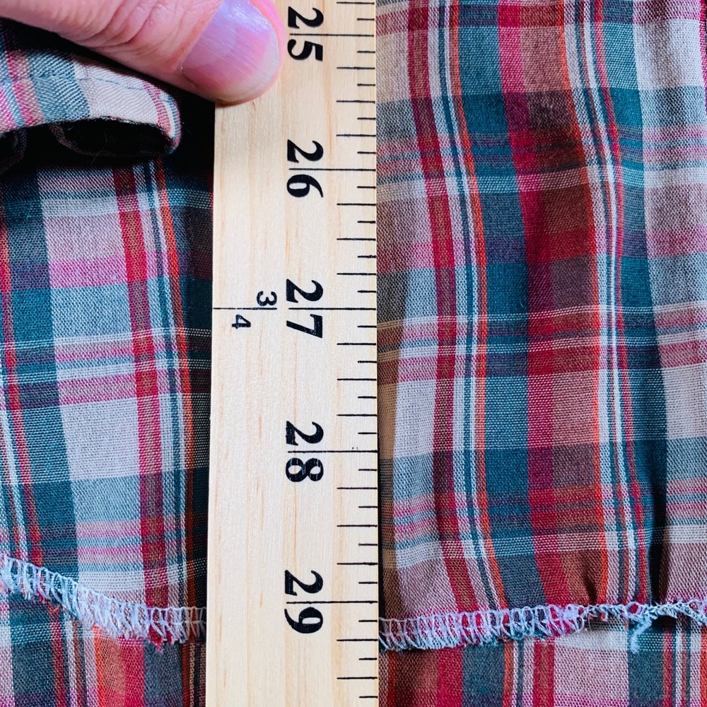 Wrangler Men's Plaid Long‎ Tails Western Black Snap Shirt Red Green - Picture 4 of 9